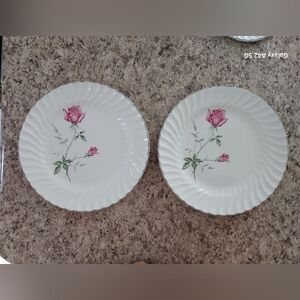Set 2 Dinner Plates 10" Vintage China Scio Pottery Dorset Pattern Pink Rose USA